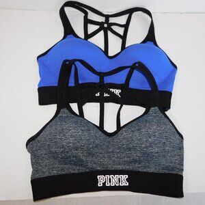 2 Victoria's Secret Ultimate Womens M Strappy Push Up Sport Bras Blue Gray